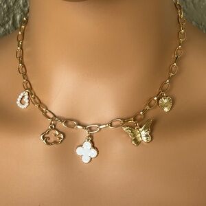 Gold and White Charm Necklace